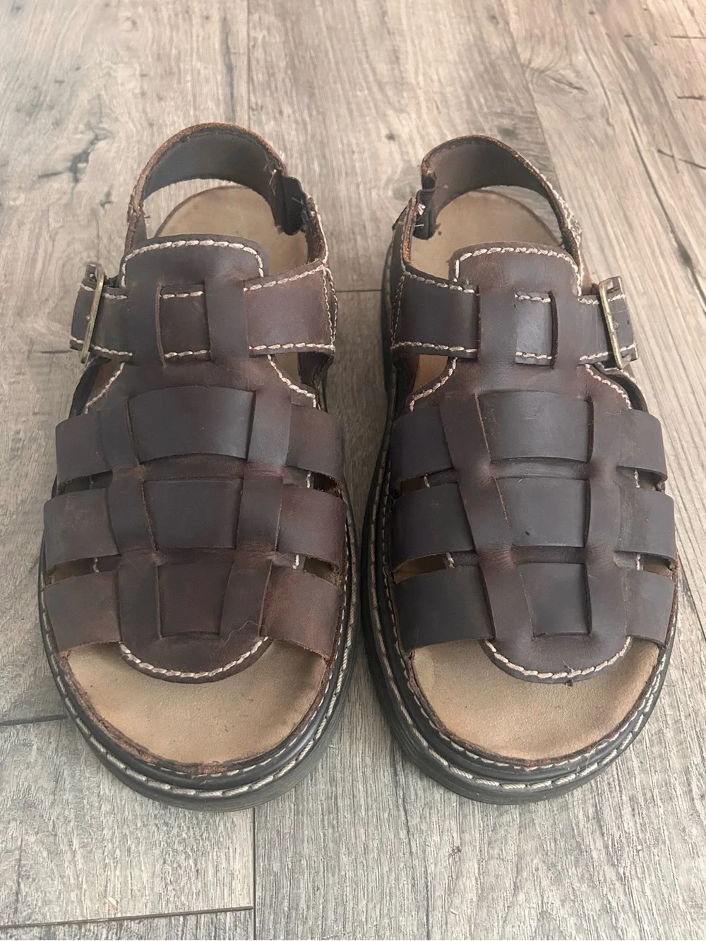 Vintage Y2K Skechers Brown Leather Fisherman Sandals Chunky Size 10